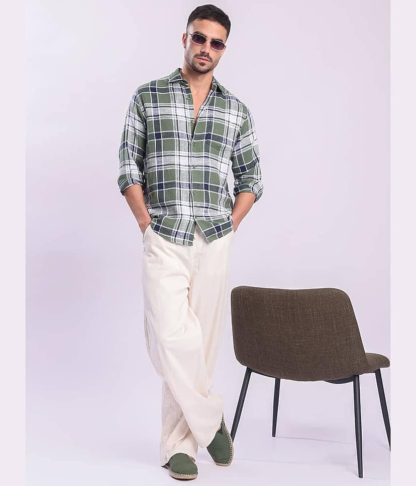 Bene Kleed 100% Cotton Slim Fit Checks Full Sleeves Men's Casual Shirt - Green ( Pack of 1 ) view 7