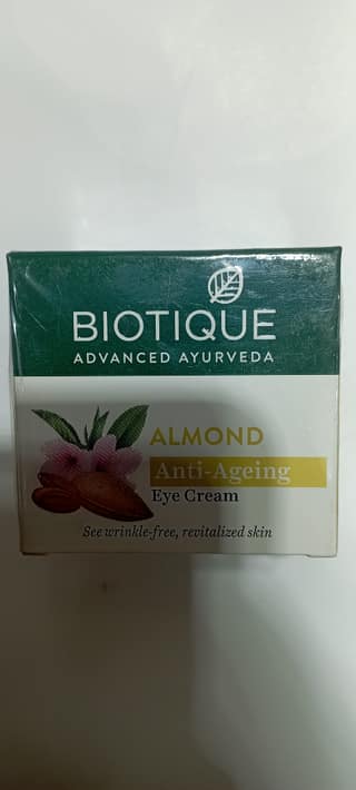 BIOTIQUE ADVANCED AYURVEDA ALMOND ANTI AGEING EYE CREAM SEE WRINKLES FREE REVITALIZED SKIN 15.G