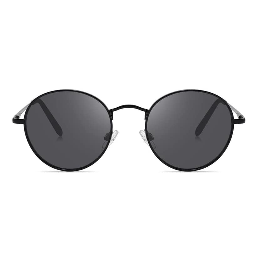 Eyenaks Round Shape Metal Sunglasses | UV 400 Protection | Unisex Design | Everyday Wear | Spring Hinges for Comfortable Fit | Pack Of 1 (Black) view 2