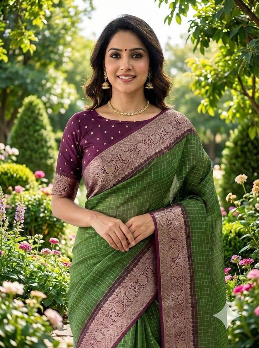 Green Dola silk jacquard saree