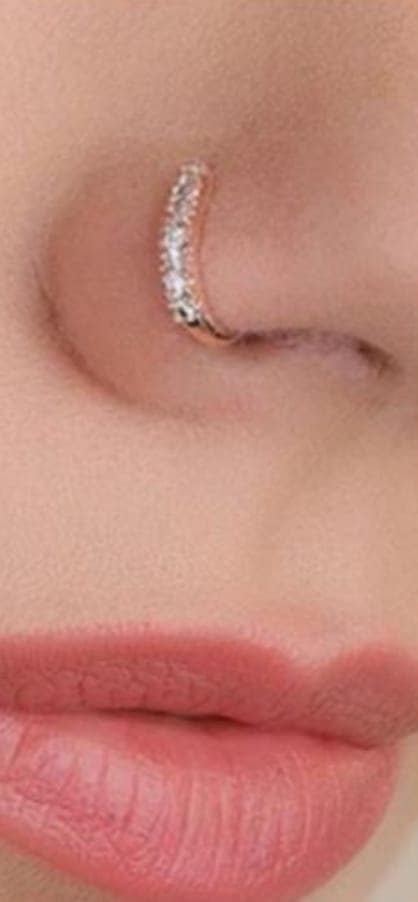 Sania Mirza delicate adjustable roSE plated American diamond nose ring view 2