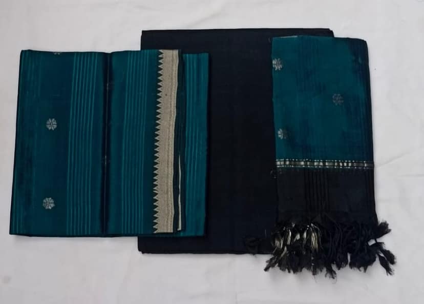 Green and Black Cotton Blend Dress with Dhupatta view 2