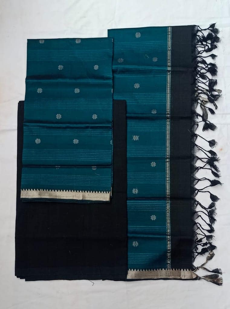 Green and Black Cotton Blend Dress with Dhupatta view 3