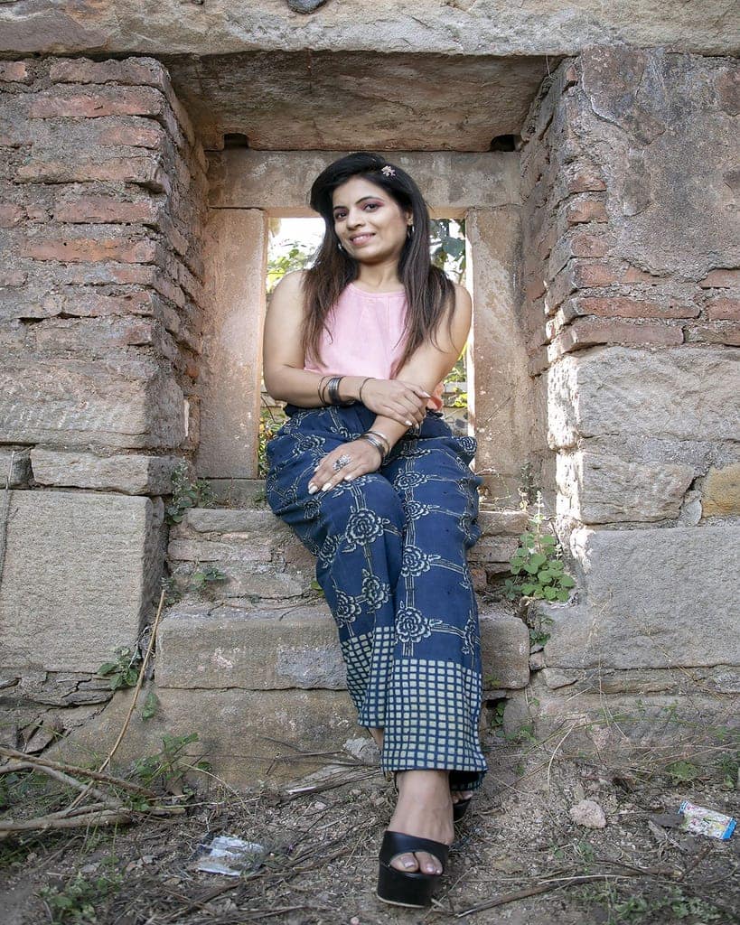 Indigo White Handwoven Organic Cotton boho Pant view 3
