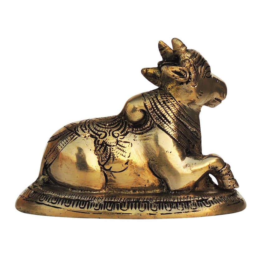 Brass Showpiece Nandi Statue - Spiritual Home Decoration, Height : 4 Inch (BSMAS1291 G) view 3