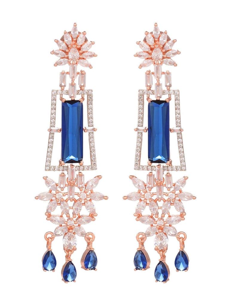 Rose Gold plated Blue AD studded Drop Earrings view 3