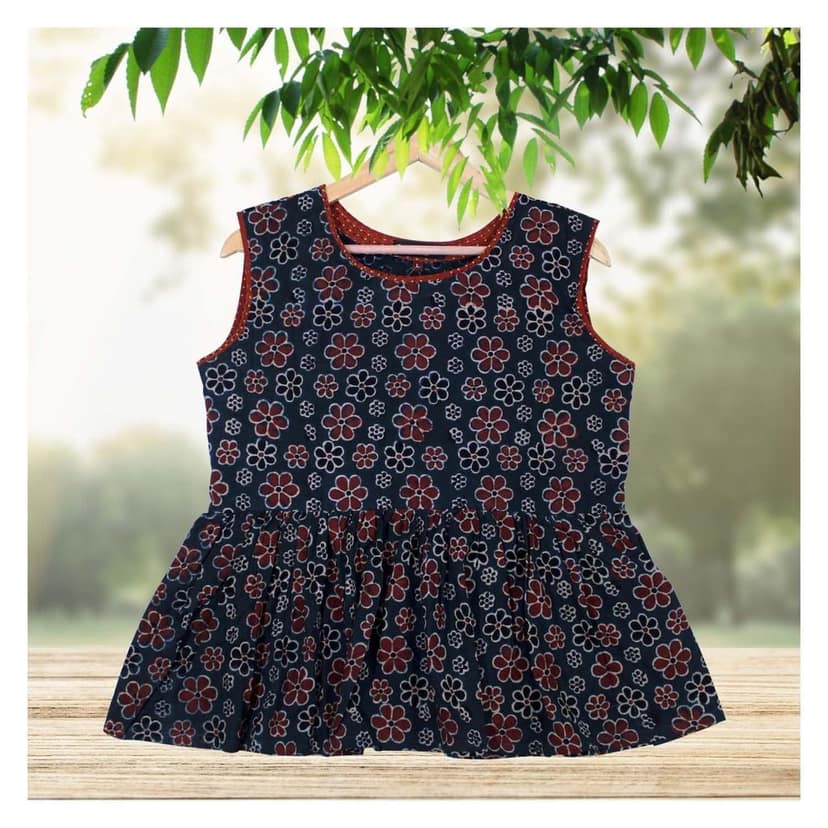 Garvi Gurjari (A Gujarat Govt Enterprise Blue Ajrakh Hand Block Printed Cotton Short Kurti(GGCACST05) view 2