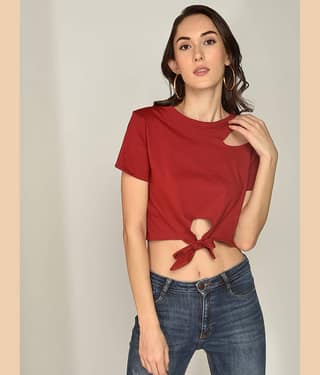 Chimpaaanzee Women's Cotton Knot Front Top ( Maroon )
