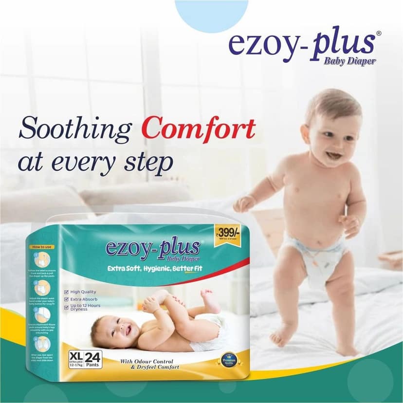 EzoyPlus Baby Diaper XL Size Pants,Soft & Comfortable 12-17 kg, 24 Pcs view 5