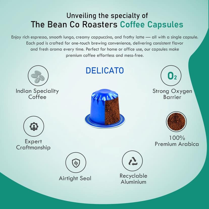 The Bean Co Roasters Delicato Aluminium Coffee Capsules | Intensity 7 | Smooth & Delicate | Light to Medium Roast | 100% Premium Arabica view 5
