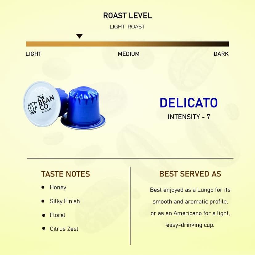 The Bean Co Roasters Delicato Aluminium Coffee Capsules | Intensity 7 | Smooth & Delicate | Light to Medium Roast | 100% Premium Arabica view 6