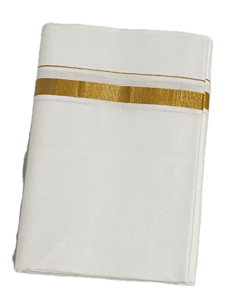 Pure white cotton Dhothi - Silk Border - Sarathi White Dhoti Mundu view 2