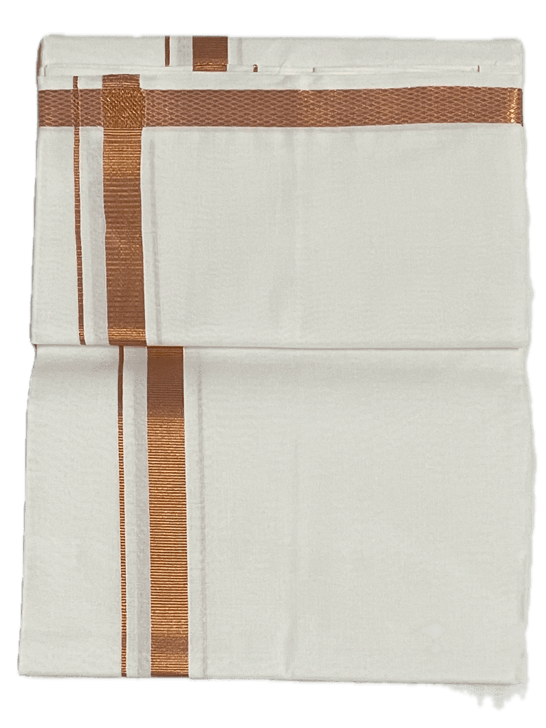 Pure white cotton Dhothi - Silk Border - Sarathi White Dhoti Mundu view 5