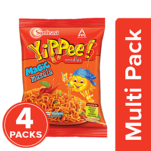 Sunfeast YiPPee! Magic Masala Long, Slurpy Noodles - With Real Vegetables & Nutrients, 4x55 g Multipack