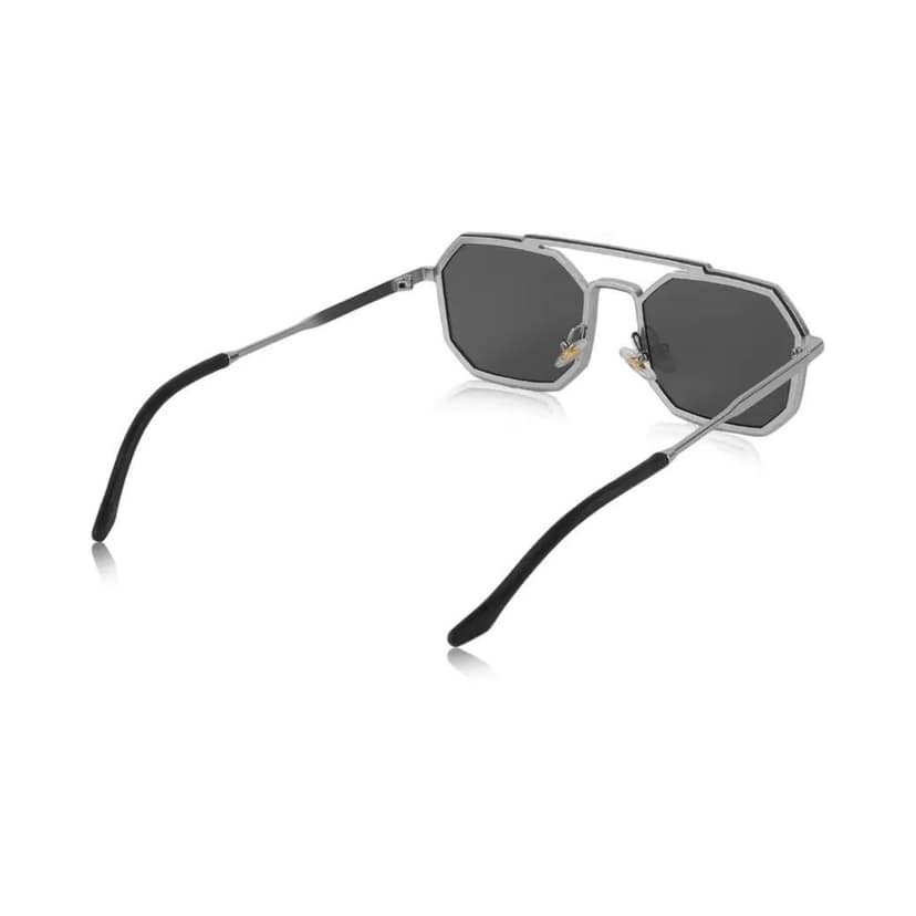 4Flaunt Full Rim Irregular Rectangular Sunglasses | Goggles For Men & Women | 100% UV Protected | Metal Frame With Spring Hinges | Medium (Silver, Black) view 4