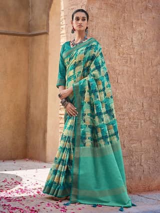 Digital Printed Art Silk Saree in Blue
