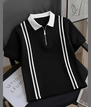 ENITOR Men Cotton Blend Regular Fit Self Design Polo T Shirt ( Charcoal )