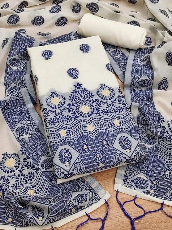 Handloom Banarasi Cotton Unstitched Salwar Suit with Dupatta, 50 Inch Length, Women's Unstitched Salwar Suit Dress Material with Dupatta, Unstitched Salwar Suit Set view 2