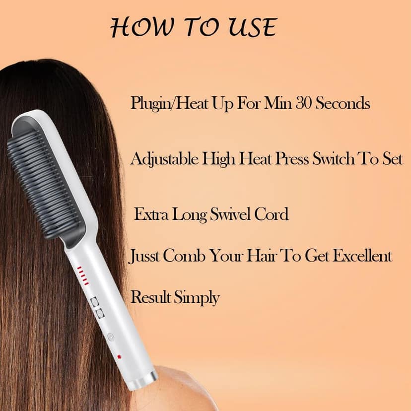 KTEIN Hair Straightener Brush - Anti-Scalding, Fast Heating, Adjustable Temperature, 360° Rotatable Cable, Shock Proof, 220/240V view 5