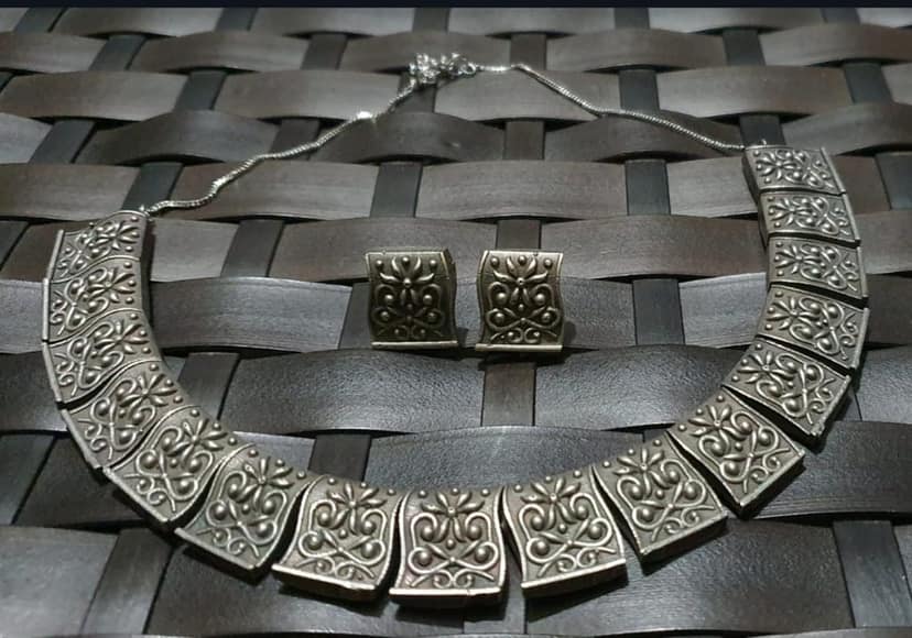 German Silver Antique Finished Jewelry Set view 2