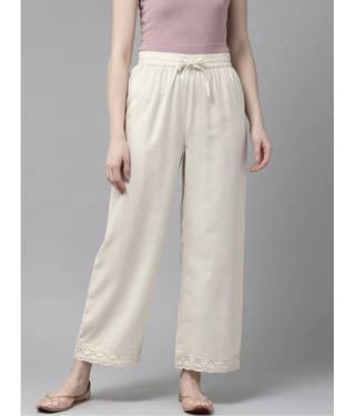 AMIRA'S INDIAN ETHNICWEAR - Off White Cotton Women's Palazzo ( Pack of 1 )