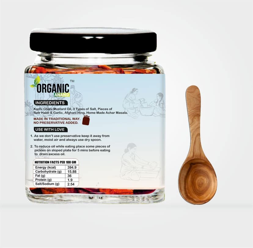 Organic Anand Homemade Garlic Turmeric Pickle 250 gm Kachi Haldi and Lahsoon/Lassan/Lahsun Ka Achaar with Neemwood Spoon Flavourful, Delicious, Traditional Taste (Pack of 1) view 3