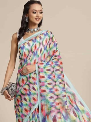Women's Colorblock Digital Printed Chiffon Saree With Unstiched Blouse Piece