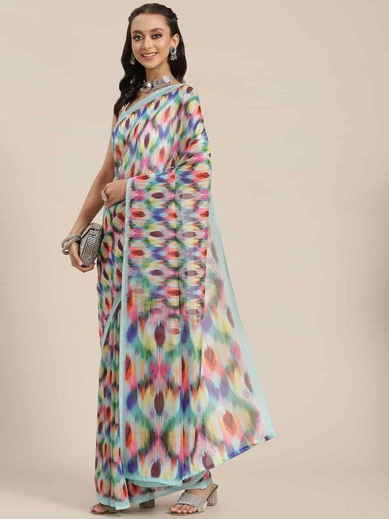 Women's Colorblock Digital Printed Chiffon Saree With Unstiched Blouse Piece view 2