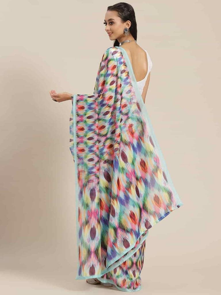 Women's Colorblock Digital Printed Chiffon Saree With Unstiched Blouse Piece view 3