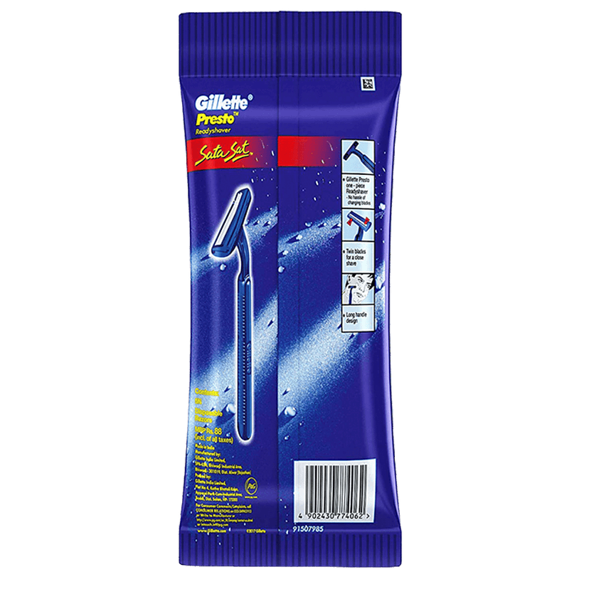 Gillette Presto Sata Sat Disposable Razor - Twin Blades, Long Handle, For Smooth Shaving, 5 Pcs view 2