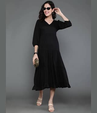 Antaran Women Rayon Solid Shift Dress ( Black )