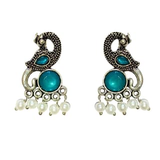 Jewelryklub Earrings For Women Oxidised Silver Peacock Shape Jhumki Earrings For Girls And Women (Green)