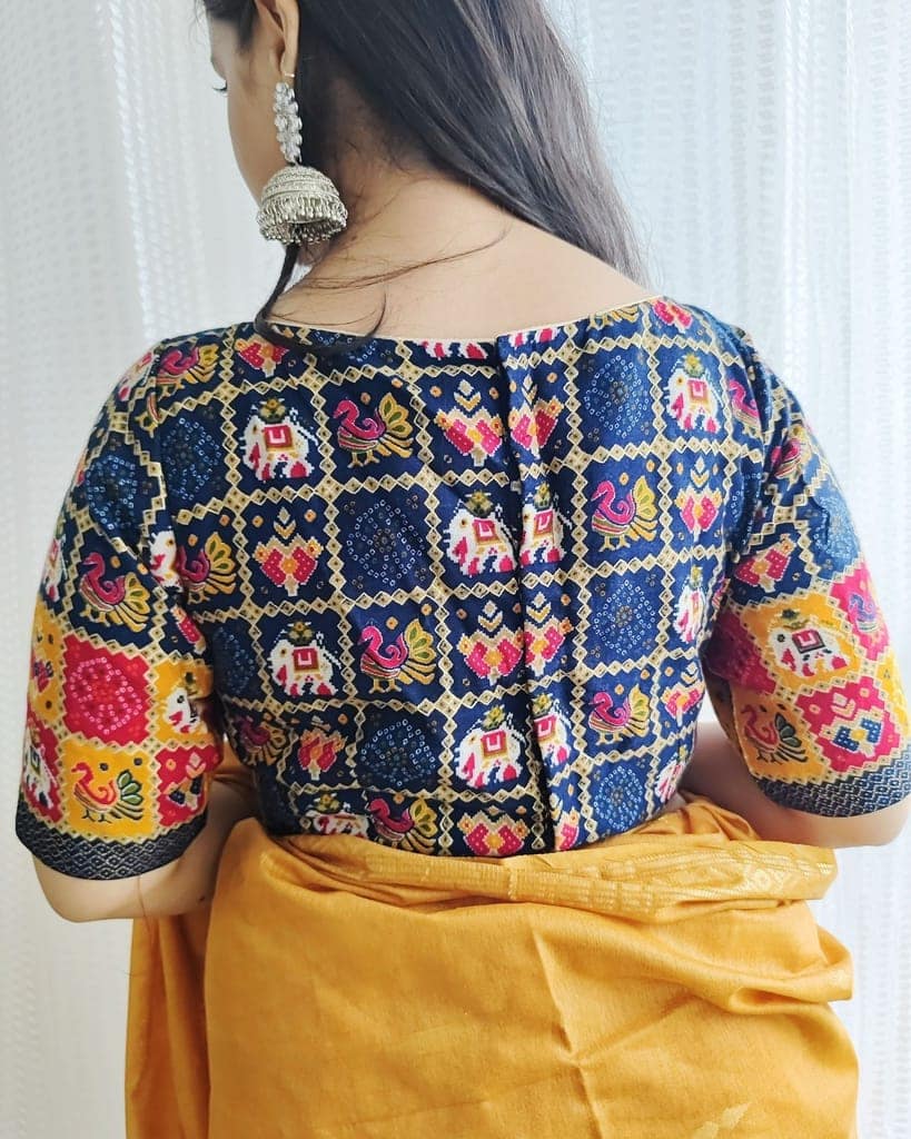 Crepe Silk Stitched Blouse Blue Color Patola Design-8741 view 3