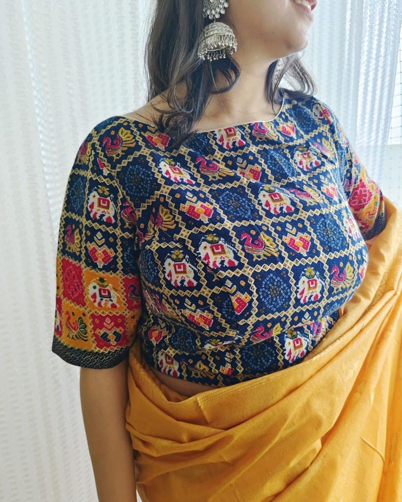 Crepe Silk Stitched Blouse Blue Color Patola Design-8741 view 4