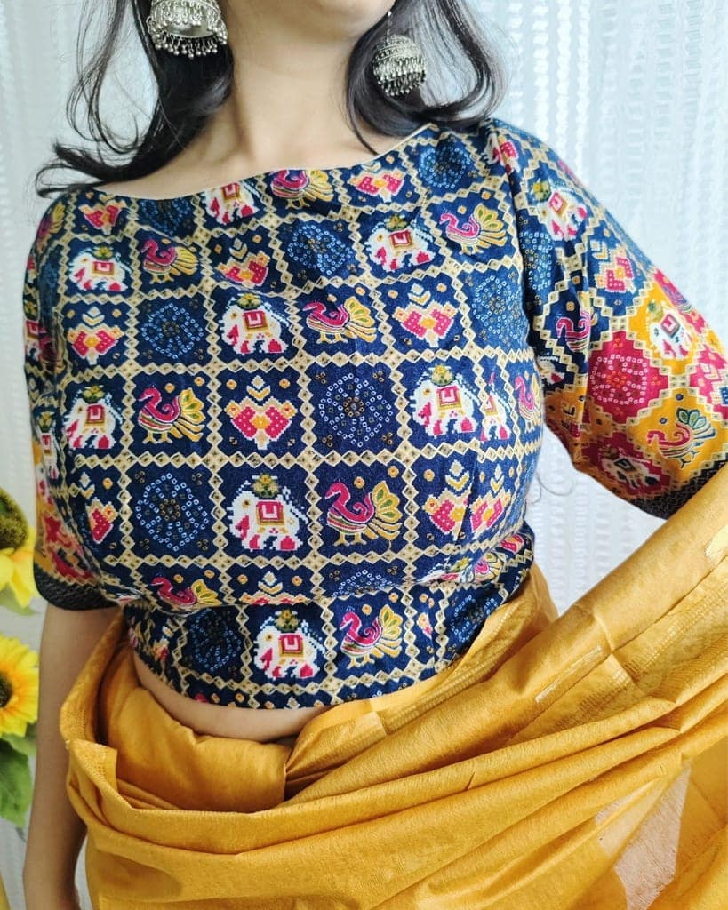 Crepe Silk Stitched Blouse Blue Color Patola Design-8741 view 5