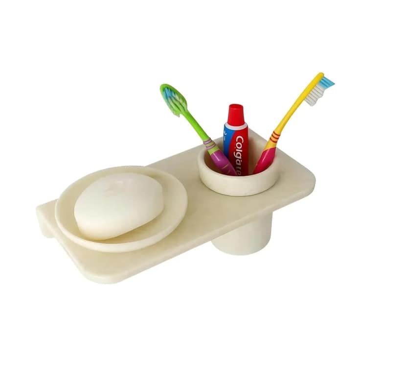 Ivory Soap Dish with Toothbrush Holder Unbreakable Abs Round Ceramic Finish(RM-120)