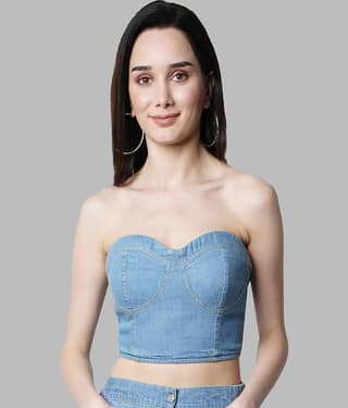 NUEVOSDAMAS Women's Denim Crop Top ( Light Blue )