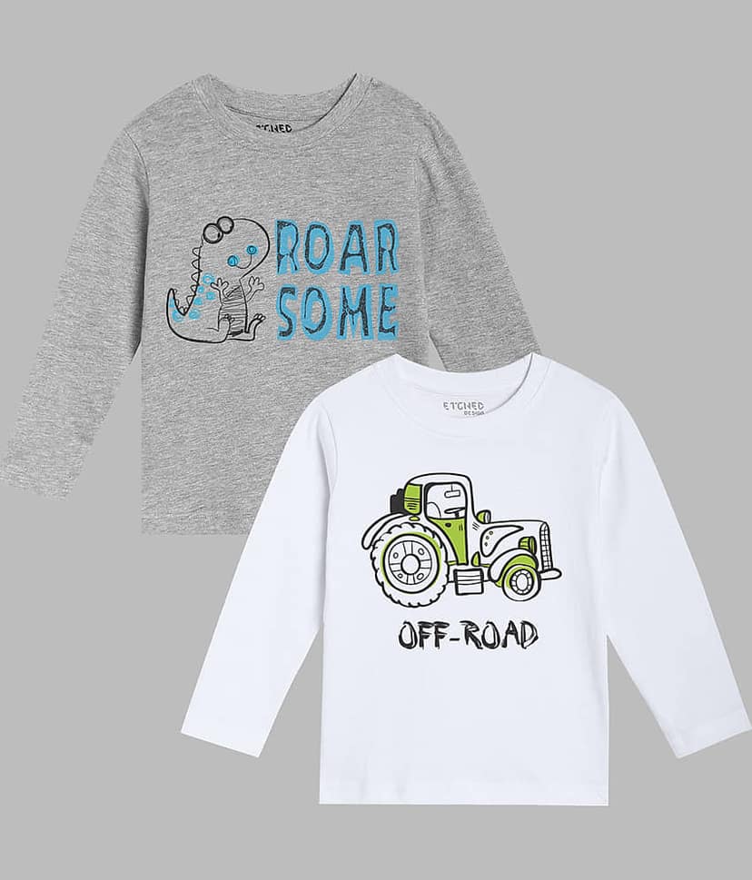 ETCHED DESIGN Pack of 2 Boys Cotton T-Shirt ( Multicolor )