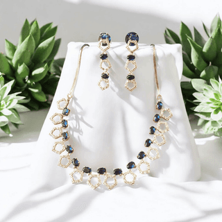Gold and Blue Diamond Cut Charming Necklace Set for girls