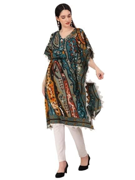 Buy & Try Women's Cotton Printed Kaftan Kurtas Beach Night Wear Dress.
