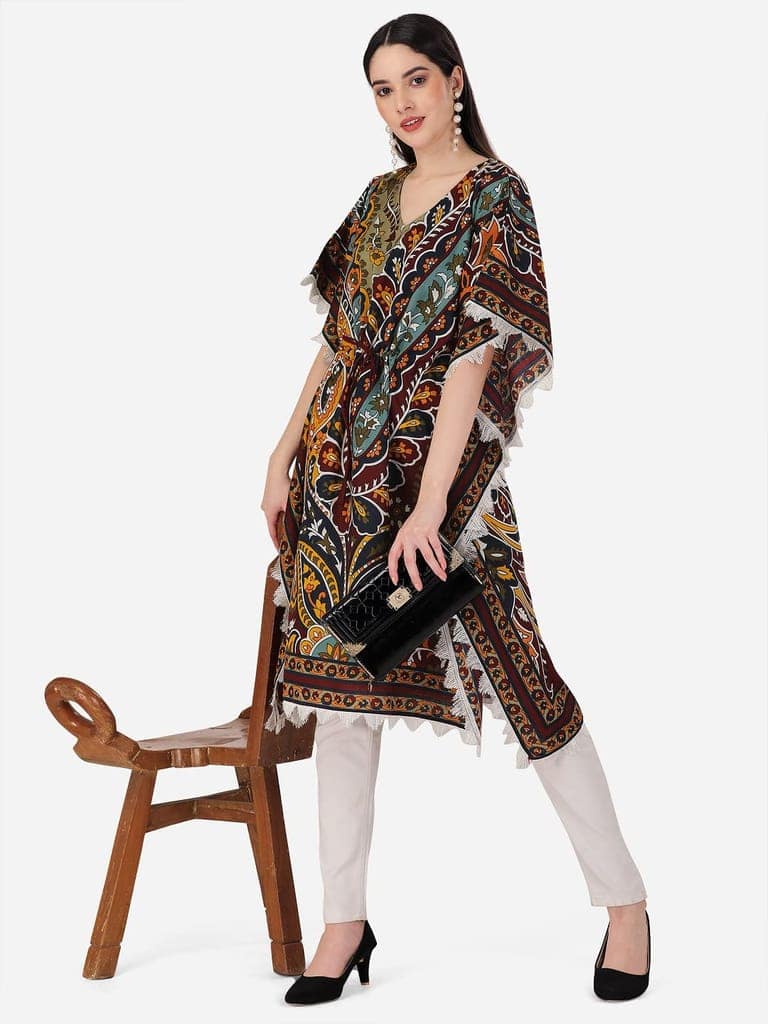 Buy & Try Women's Cotton Printed Kaftan Kurtas Beach Night Wear Dress. view 9