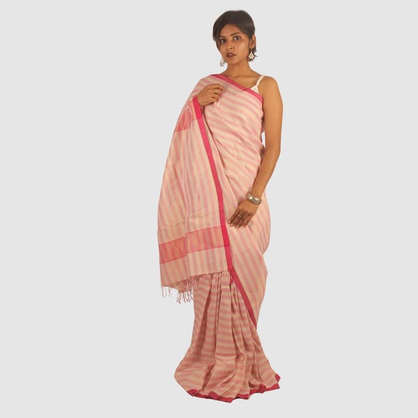 Classic Pink Maheshwari Handloom Cotton Silk Saree with Zari