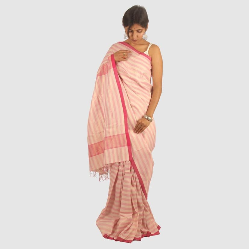 Classic Pink Maheshwari Handloom Cotton Silk Saree with Zari view 2