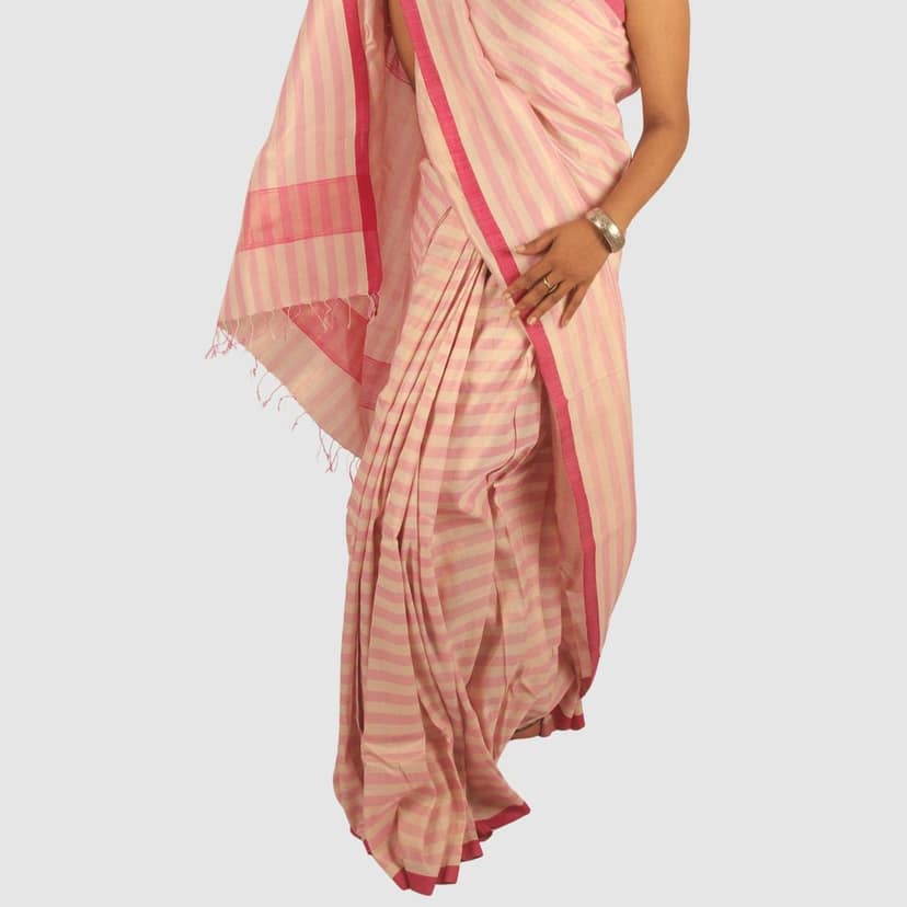 Classic Pink Maheshwari Handloom Cotton Silk Saree with Zari view 3