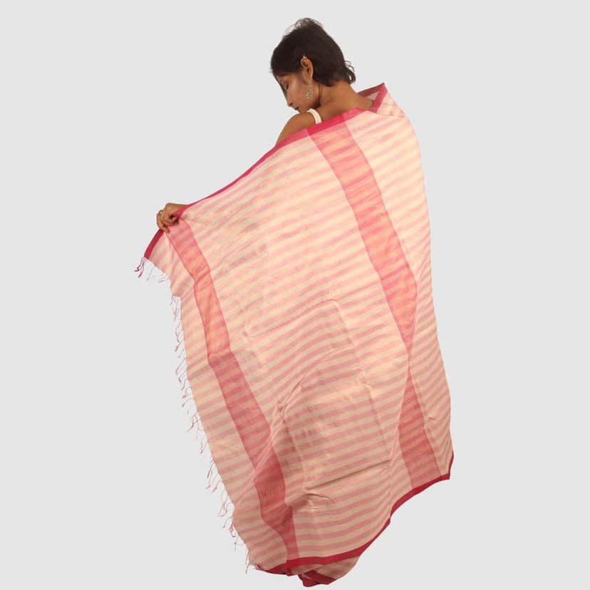 Classic Pink Maheshwari Handloom Cotton Silk Saree with Zari view 4