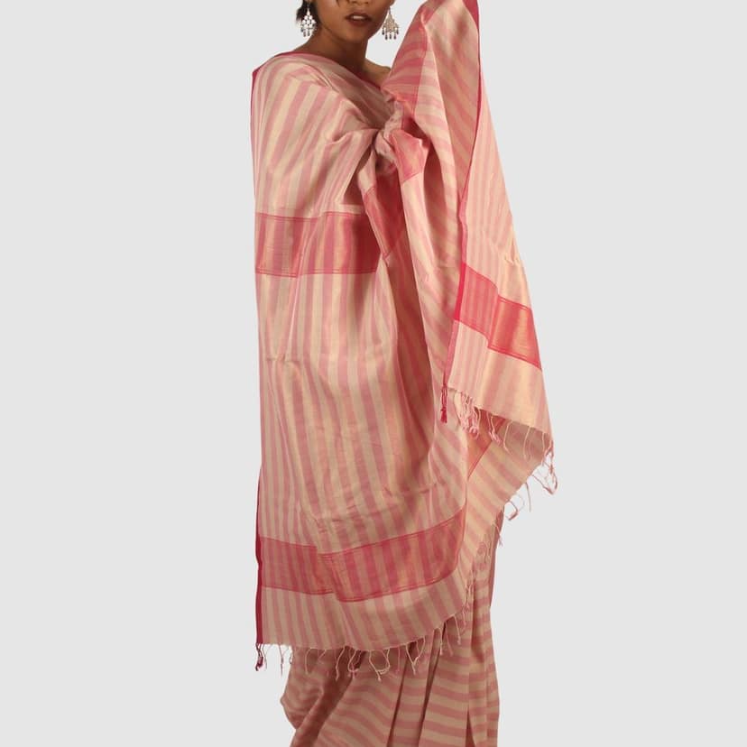 Classic Pink Maheshwari Handloom Cotton Silk Saree with Zari view 5