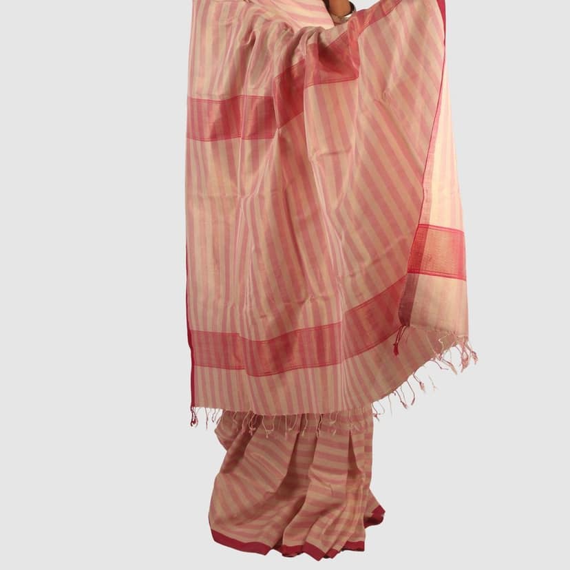 Classic Pink Maheshwari Handloom Cotton Silk Saree with Zari view 6
