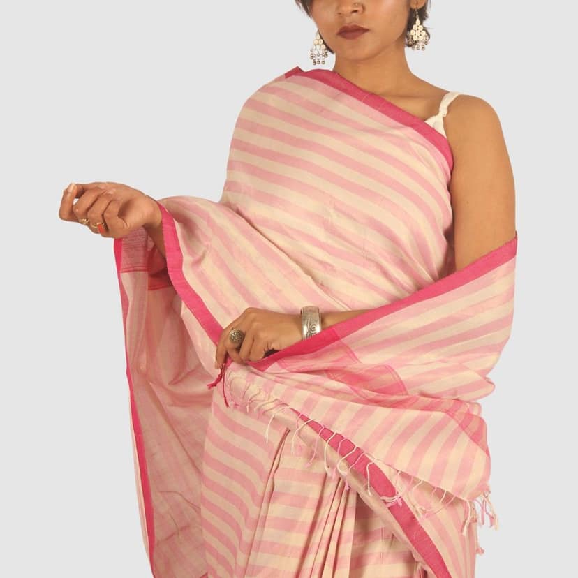 Classic Pink Maheshwari Handloom Cotton Silk Saree with Zari view 7