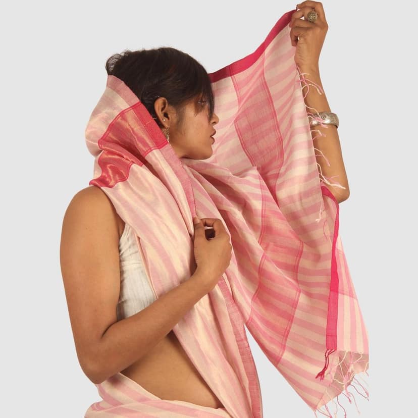 Classic Pink Maheshwari Handloom Cotton Silk Saree with Zari view 8