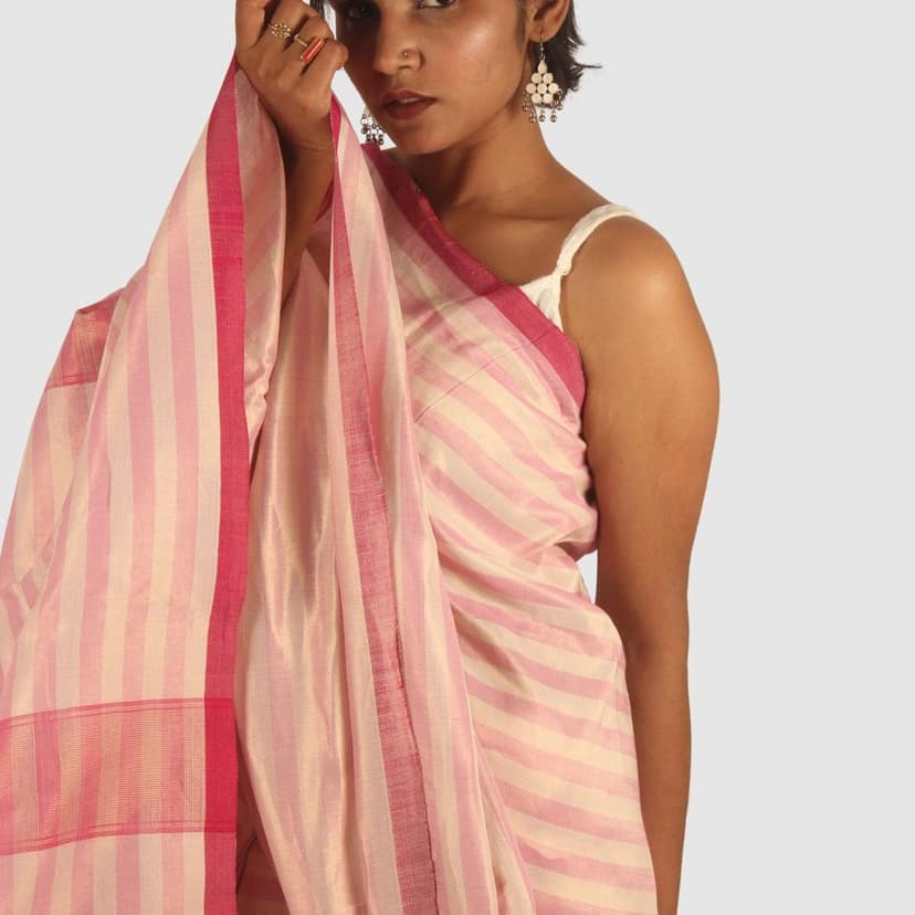 Classic Pink Maheshwari Handloom Cotton Silk Saree with Zari view 9